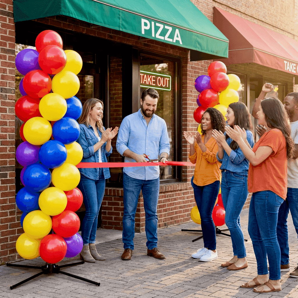 Ballondecoratie voor winkelopening – PilaMania ballonnenpilaar